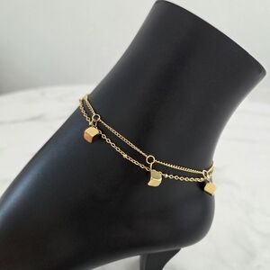 Double Layer Gold Plated Anklet with Cube Charms